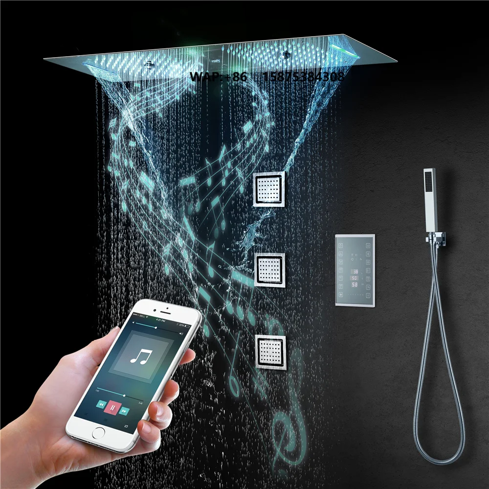 36*12inch Music Led Water Column Rain&Waterfall Shower Touch Control Main Body Thermostatic Shower Faucet Set