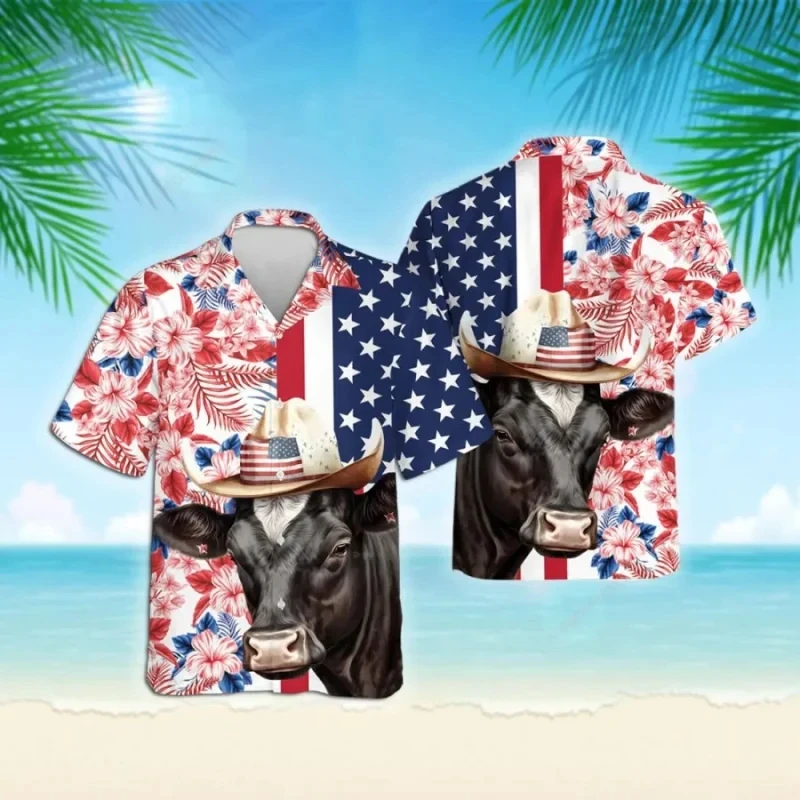 Camisa havaiana masculina de vaca impressão 3D, top de grande dimensão animal padrão, streetwear casual Harajuku, moda