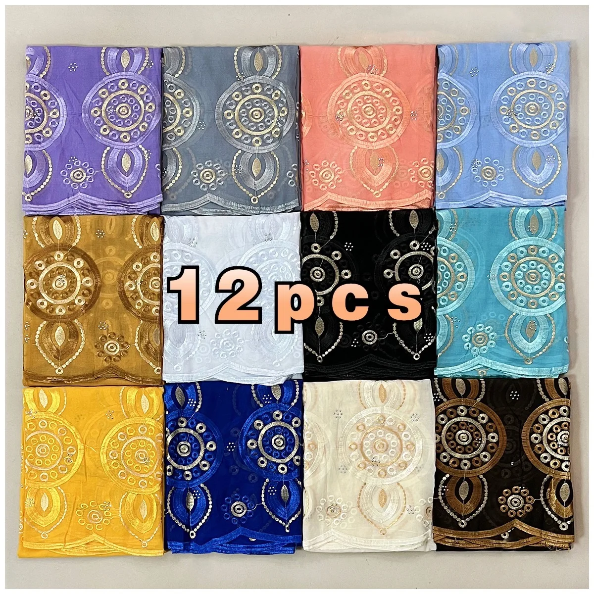 Wholesale 6/12 Pieces African Women Scarfs Big Circle Design Big Embrodiery Cotton Big Size Muslim Scarf for Shawls Pashmina