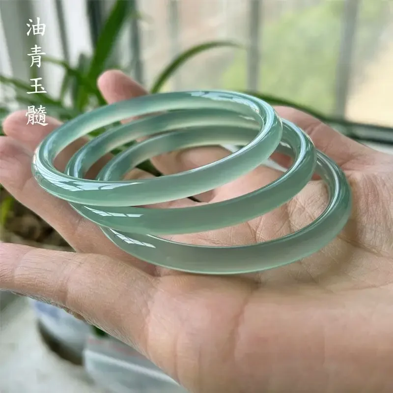 

Oil green green fine round strip beauty bracelet chalcedony bracelet women's