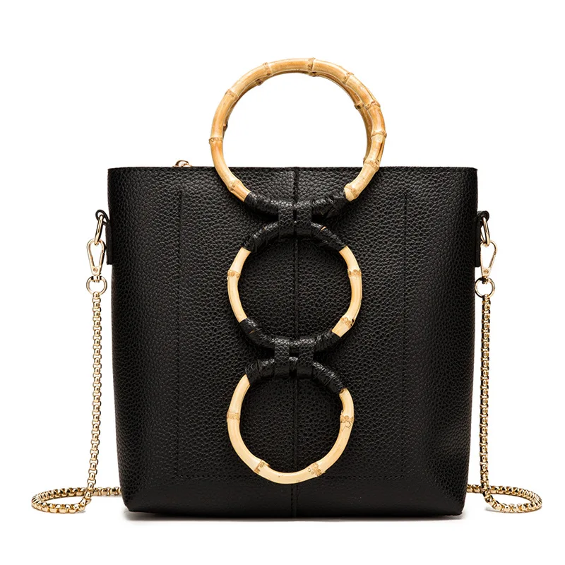 Women's Handbag, bamboo slug ring tote bag, Large Capacity PU Leather Fashion Chain Crossbody Bag