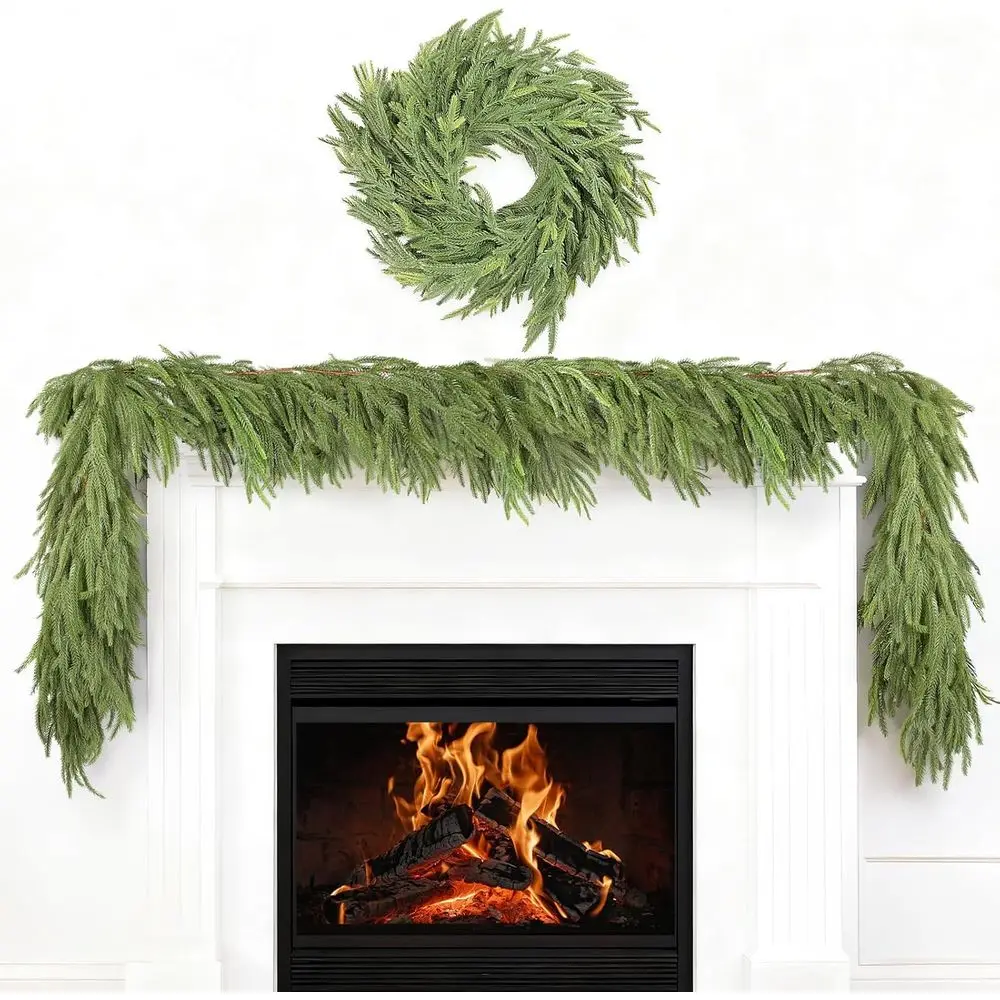 

Искусственная гирлянда из норфолкской сосны длиной 6 футов с 18 венками, премиум-качество, реалистичная рождественская зелень для стола, каминной полки, стены, камина