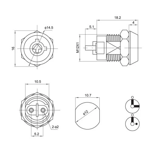 1Set 12mm Metal Key Switch 250V ON/OFF Lock Switch KS Electrical Key Rotary Switch with Keys