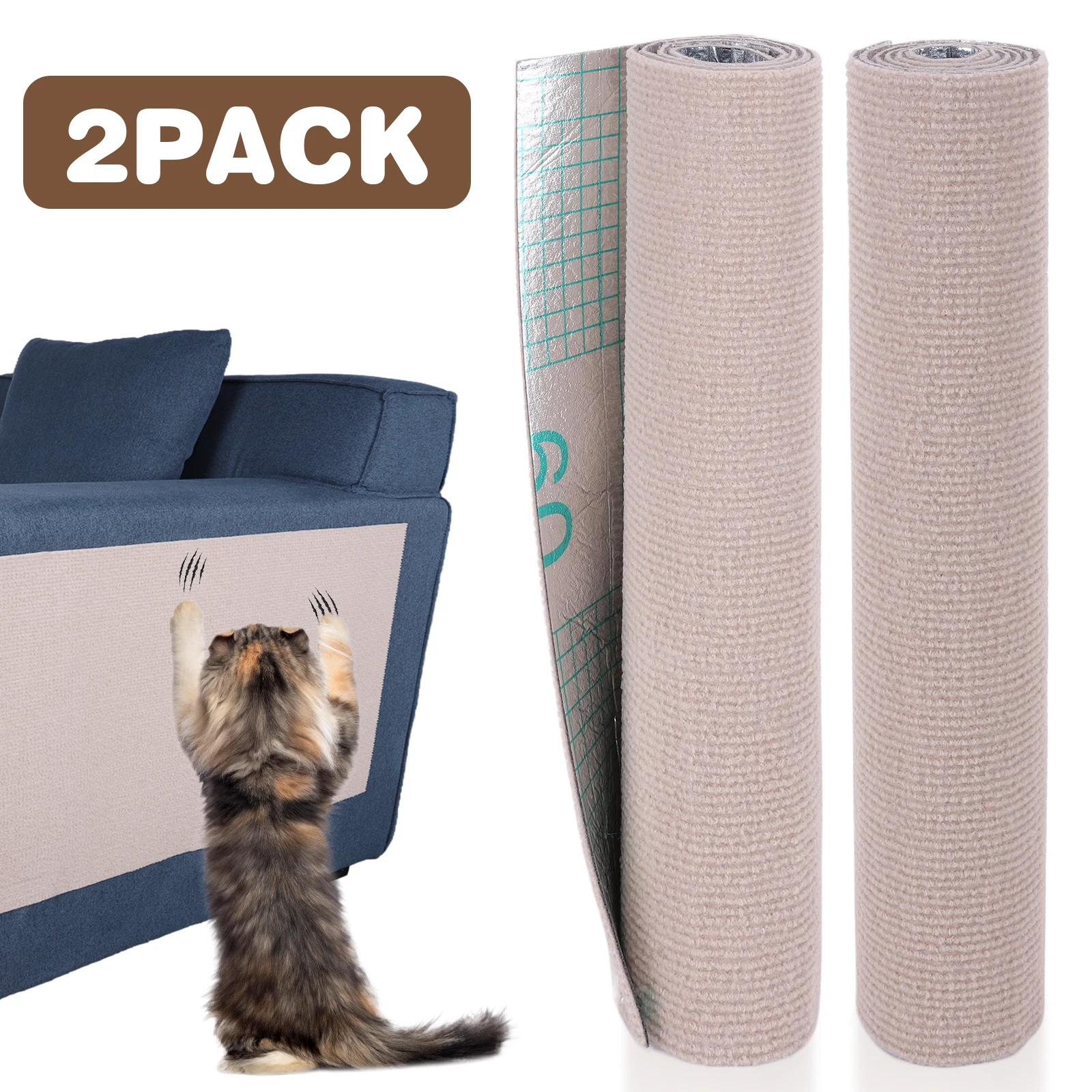 2Pcs Cat Scratching Mat DIY Cat Scratching Pad Trimmable Cat Climbing Wall Self-Aadhesive for Couch Sofa Furniture Protect