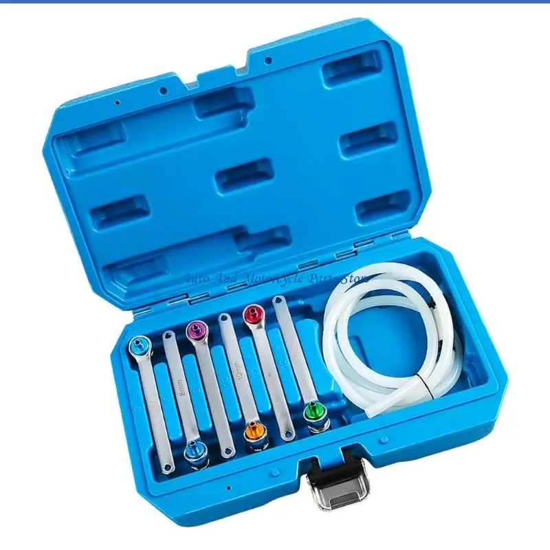 P9FD Professionelles 12-Punkt-Bremsen-Entlüftungswerkzeug-Set inklusive 6 Metallschlüsseln, 2 m Ölablassschlauch – Detail 5