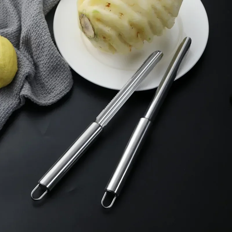 Cuchillo de piña de acero inoxidable, Corer de pera y manzana, pelador de frutas de tira larga antideslizante, pala Manual de cocina, rebanadores, excavación de piña