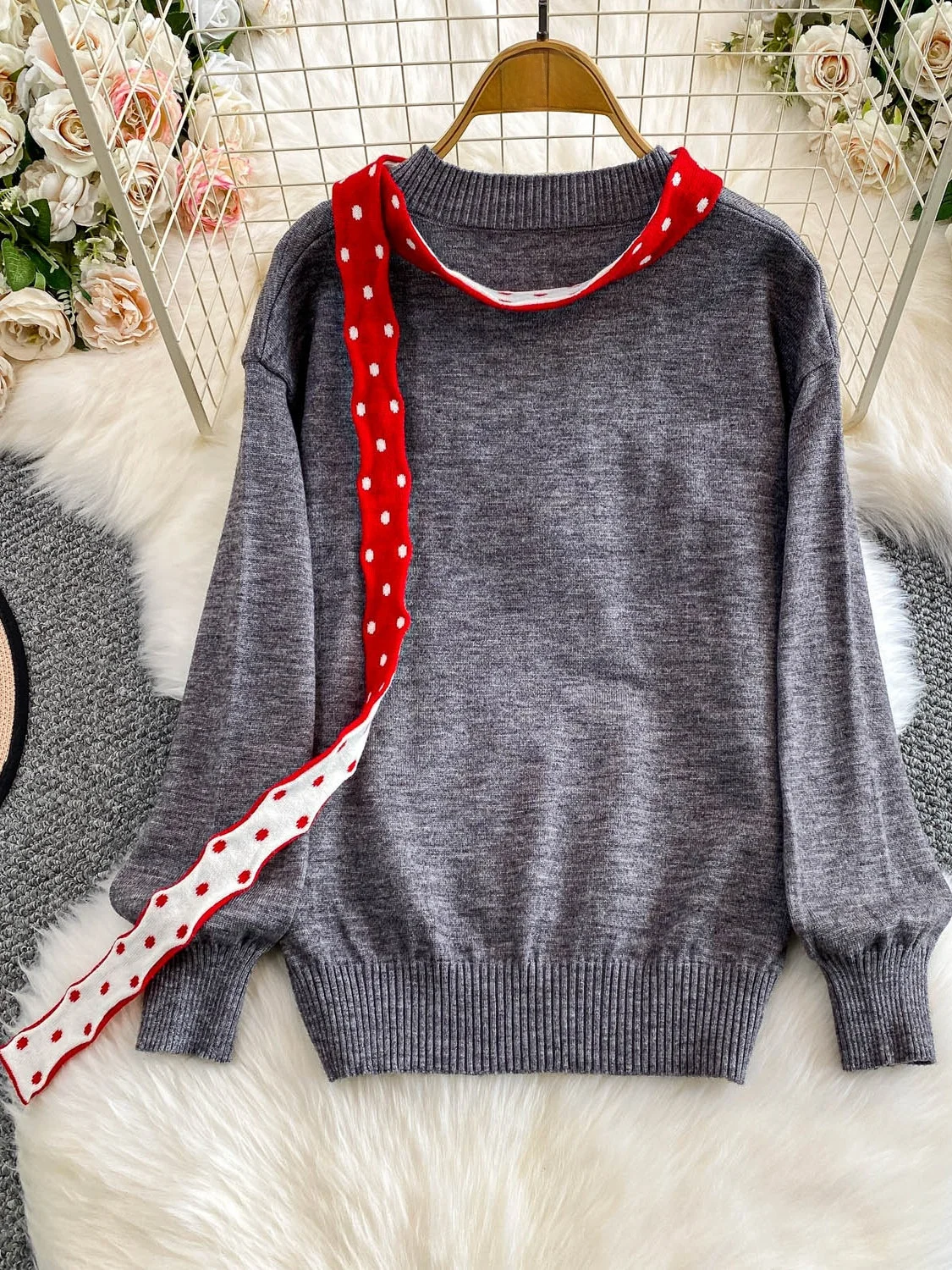 

2025 New Sweet Dog Embroidery Knitted Sweater Women's round Ne Nelace Bowed Loose Fit Long Sve Warm Autumn Winter Top
