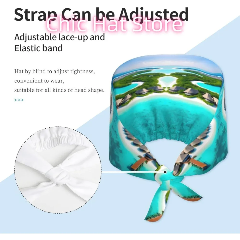 قبعة عمل للتنظيف بطبعات مشهد جزر المالديف للنساء والرجال، قابلة للتعديل، قابلة للتنفس باللون الأسود #4