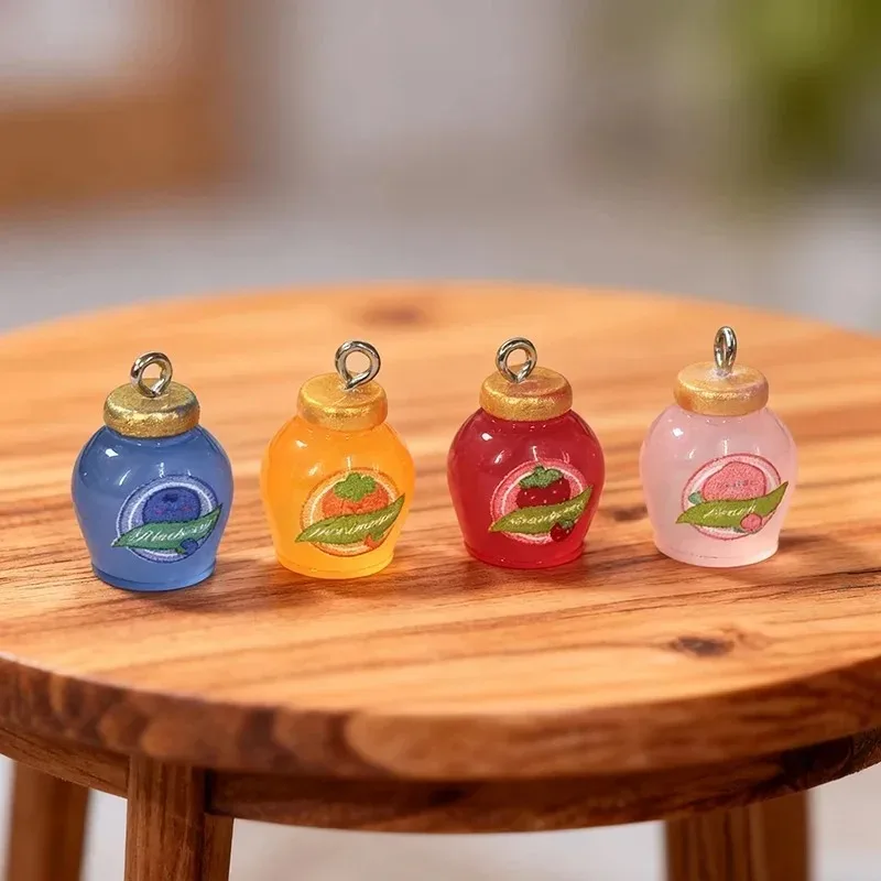 10Pcs/Pack Glow In Dark Kawaii Jam Bottle Resin Charms, 3D Strawberry Blueberry Fruit Pendants Suitable for DIY Earrings Jewelry