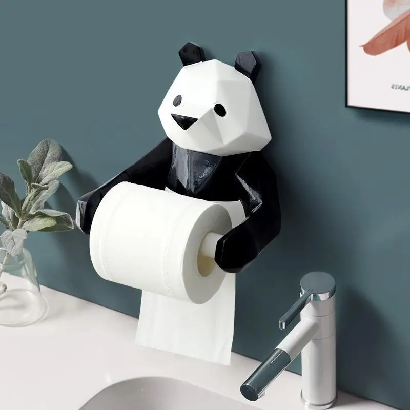 

Creative Panda Paper Towel Rack Kitchen Bathroom Toilet Household Toilet Paper Rack Perforation-Free Wall-Mounted Paper Roll Rac