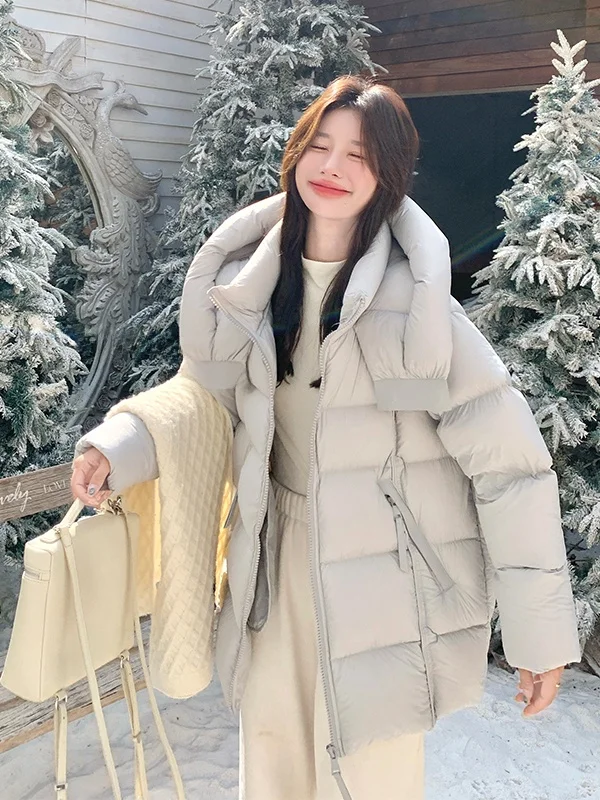 한국 슬레 티엔드 브레드 다운 자에트 여성용 겨울 패션 디자인 따뜻한 화이트 다운 코트 캐주얼 레귤러 핏 지퍼