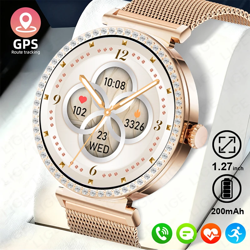 

Новые роскошные умные часы с бриллиантами для женщин, спортивные часы для здоровья, мониторинг сердечного ритма и сна, водонепроницаемые, с Bluetooth-вызовами, смарт-часы для мужчин