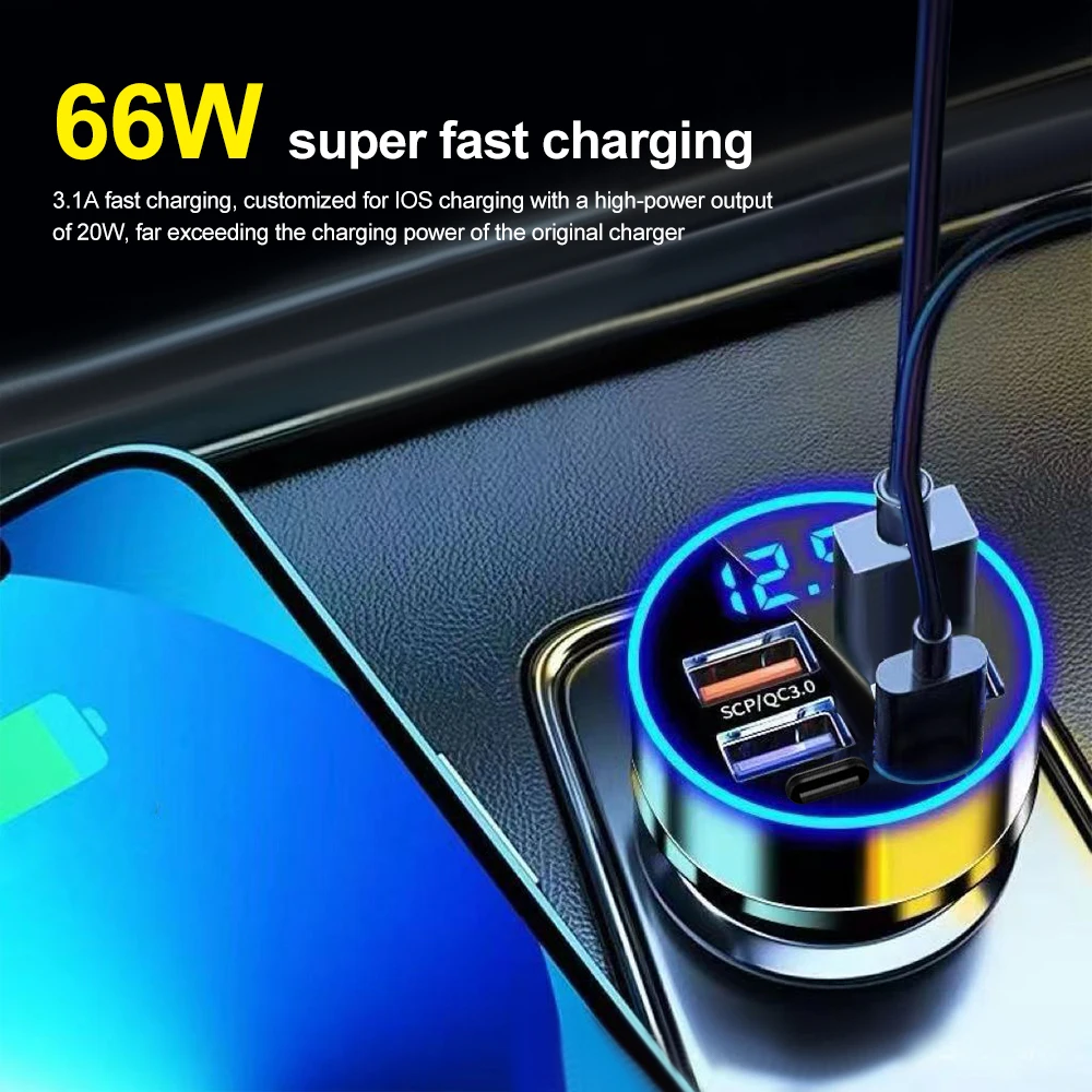 12-24V Super Fast Charging with USB 3.1A PD&QC 3.0 with LED Voltmeter for Cigarette Lighter Plug, Compatible with All Smartphone