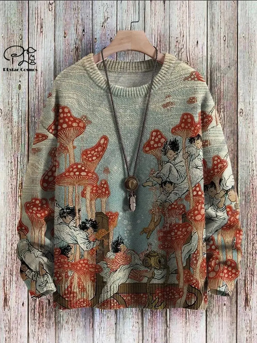 Winter Men's Warm Sweater Christmas Series Flower Cute Cat 3D Printed Ugly Sweater Neutral Street Leisure Sports Sweater Q0202