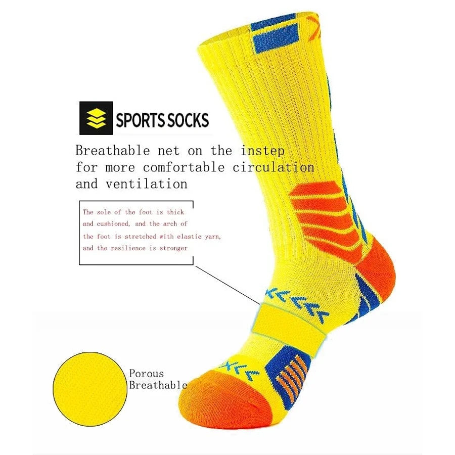 5 Pairs Men's Athletic Crew Socks Performance Thick Cushioned Sport Basketball Running Training Compression Sock