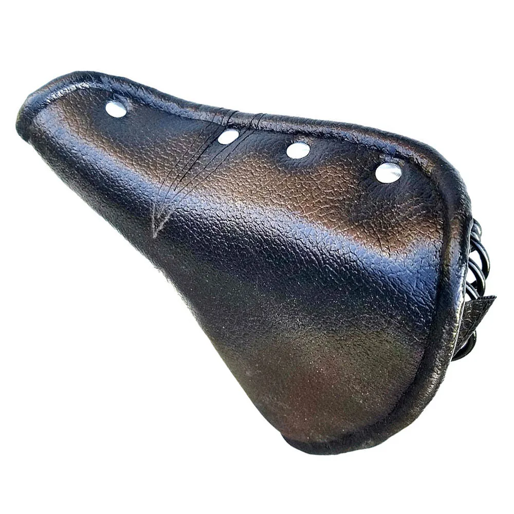 Vintage Faux Leather Bicycle Saddle Rivet Sprung Spring Bike Cycling Seat Cushion Black for Road Bike MTB