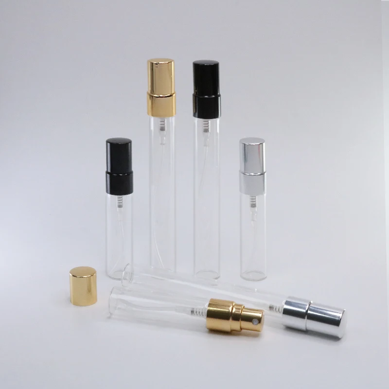 Bouteille de parfum en verre transparent rechargeable, distributeur Portable, vaporisateur, atomiseur en métal, 5ml, 10ml, 10 pièces