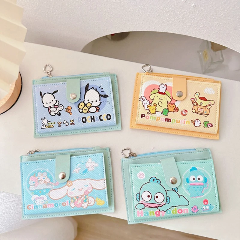 Cartoon Cute Sanrio Hello Kitty Kuromi Multifunctional Card Holder Coin Purse Kawaii Cinnamoroll Student Wallet Gift