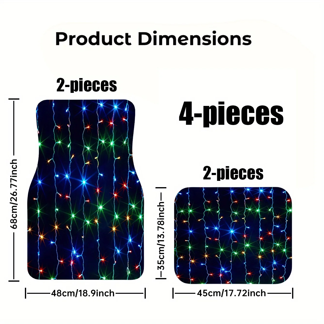 Colorful Flashing String Lights Printed Car Mats, 4pcs, Fits Most Vehicles, All-Season Use, Stylish Simple Easy To Install And C