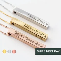 Personalized Jewelry Bar Pendant Necklace Gold Plated Stainless Steel Engraved Letter Necklace Aesthetic Birthday Jewelry