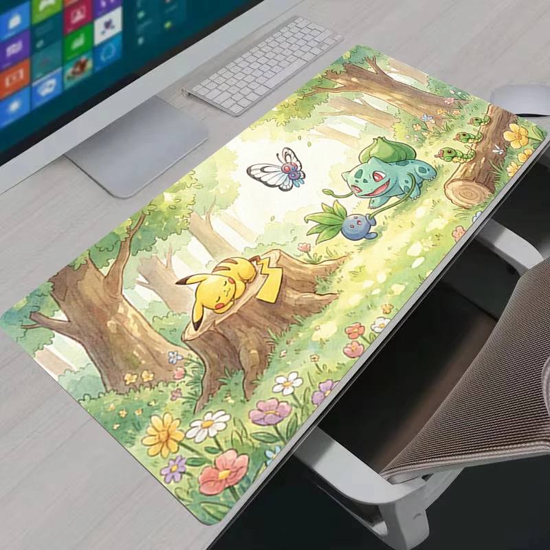 Mouse Pad Gamer XXL Pokémon Pikachu para PC - Tapete de Mesa Kawaii de Borracha para Teclado e Mouse