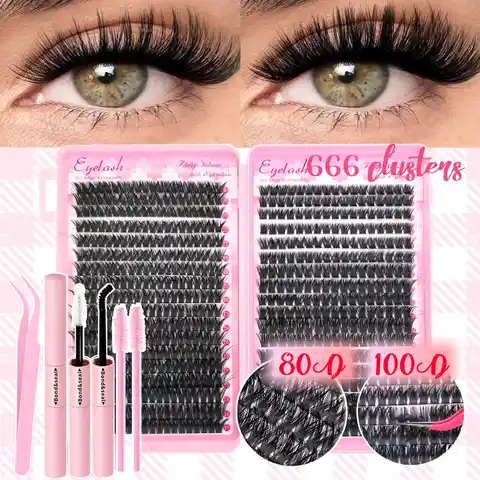 Voluminous Fluffy Cluster Lashes Kit – 200/290/666 Cluster 80D100D Show-Stopping Party Looks! Curated Length Mix