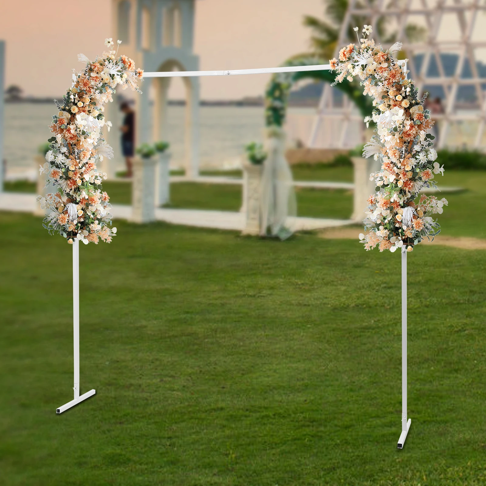 Imagem -04 - Casamento Backdrop Stand com Bases Metal Square Garden Outdoor Indoor Arch para Festa de Casamentos Decoração do Evento 66 Pés Branco