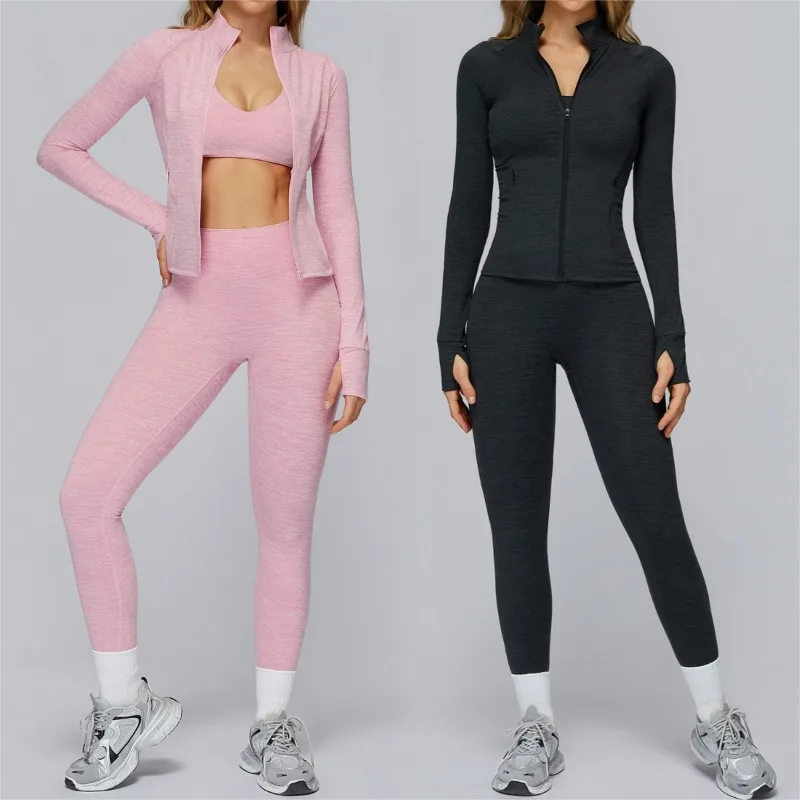 

Women Yoga Set 3 piece Sports Bra Tight Beautiful Back Tights Pants High waisted Hip lifting Outdoor Running Gym Fitness