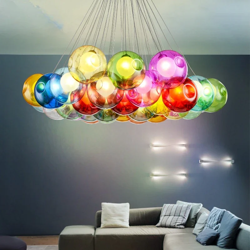 

Creative Blown Glass Chandelier Light Clear Colorful Glass Sconces G4 LED Pendant Hanging Lamp Living Room Kids Room Droplights