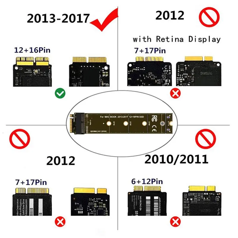 Ingenious-4X For SSD Converter For 2013 2014 2015 2017 A1465 A1466 12+6Pin SSD To M2 KEY-M NVME Riser Card Adapt