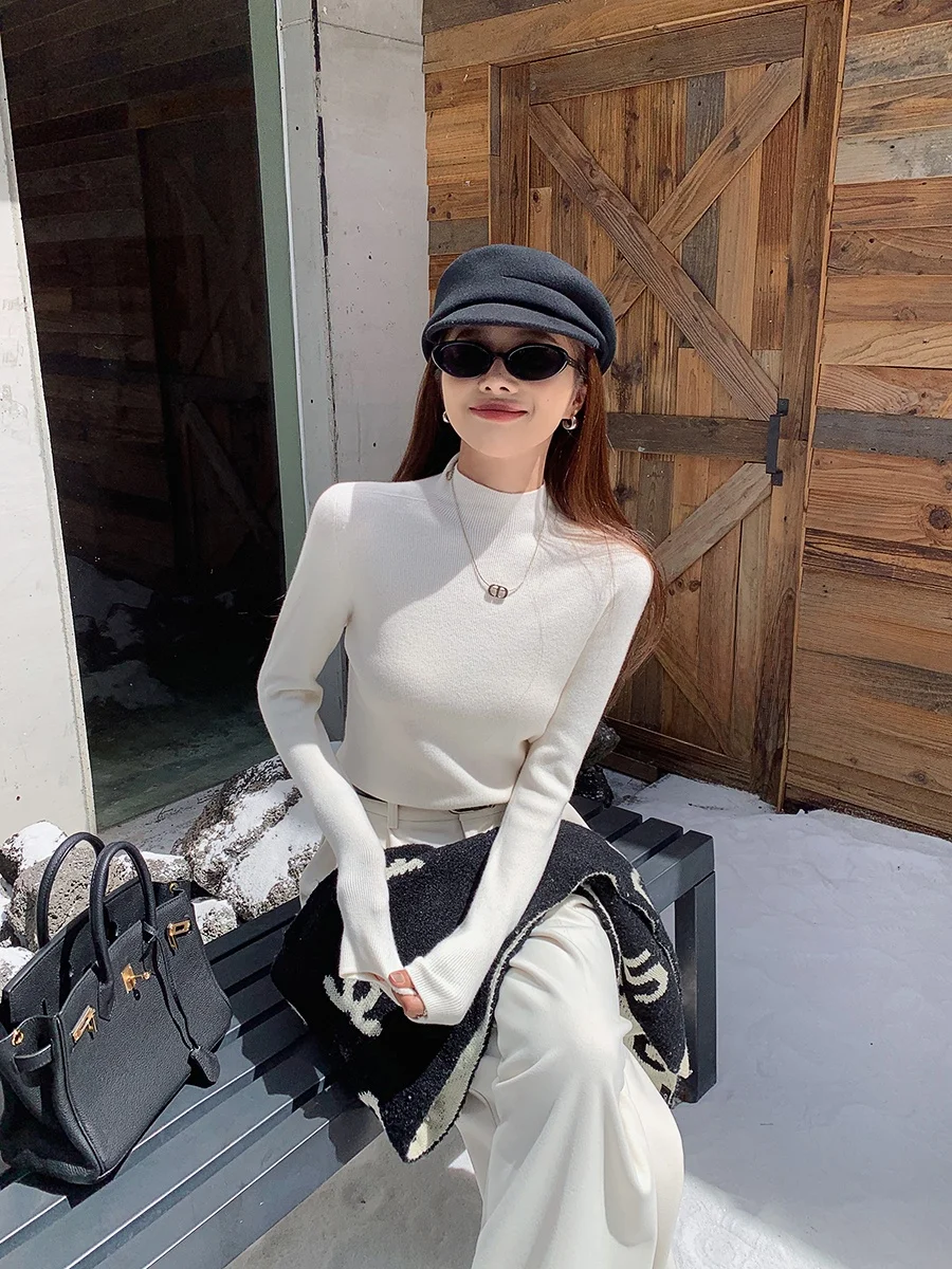 

Slim Fit Wool Knit Sweater f High Collar Women's Inner Wear Base irt Autumn Winter New Sle Ms.Daoge Island Song Lady