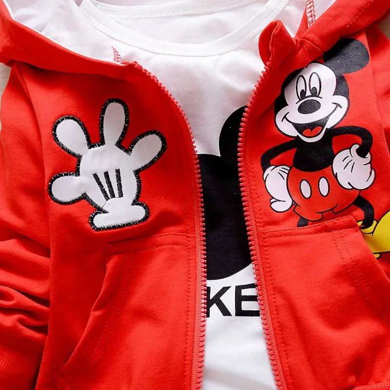 3pcs/set Baby Boy Girl Clothes Cartoon Mickey Mouse Bear Hooded Coat+T Shirt+Pant Kid Sport Suit For Children Clothing Tracksuit