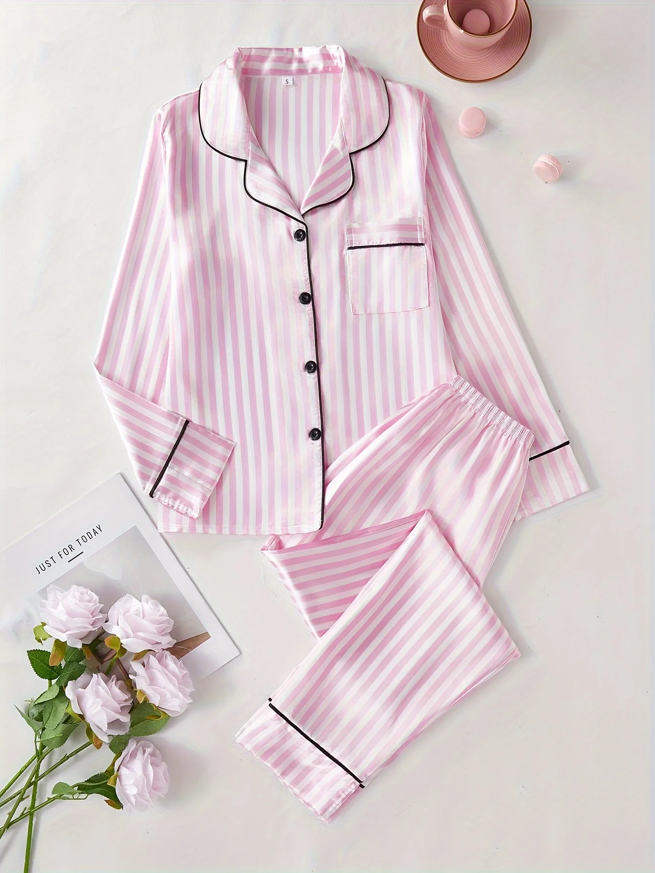 Stylish Striped Pajamas Set for Women Sleepwear Long Sleeve Button Top and Long Pants Set Homewear and Loungewear