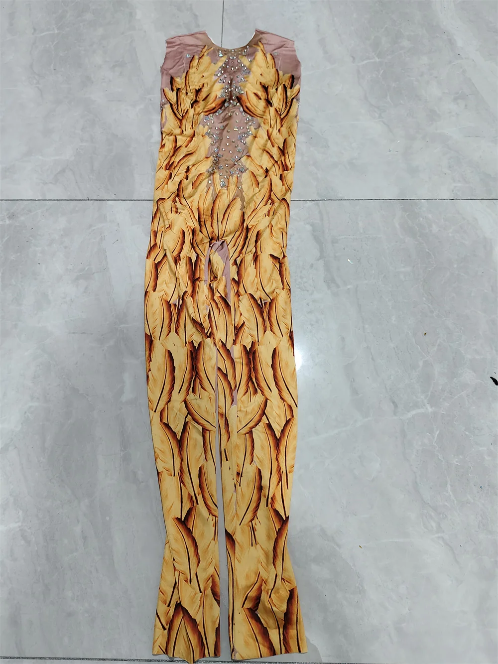 Sparkly Crystal Printed Sleeveless Jumpsuit Halloween Cosplay Leotard Performance Costume Nightclub Party Show Dancer Stage Wear