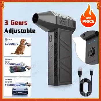 High Efficiency 130000 RPM Air Blower Turbo Jet Fan with LED Light Handheld Mini Cleaner for Car PC Case Pet Hair Barbecue