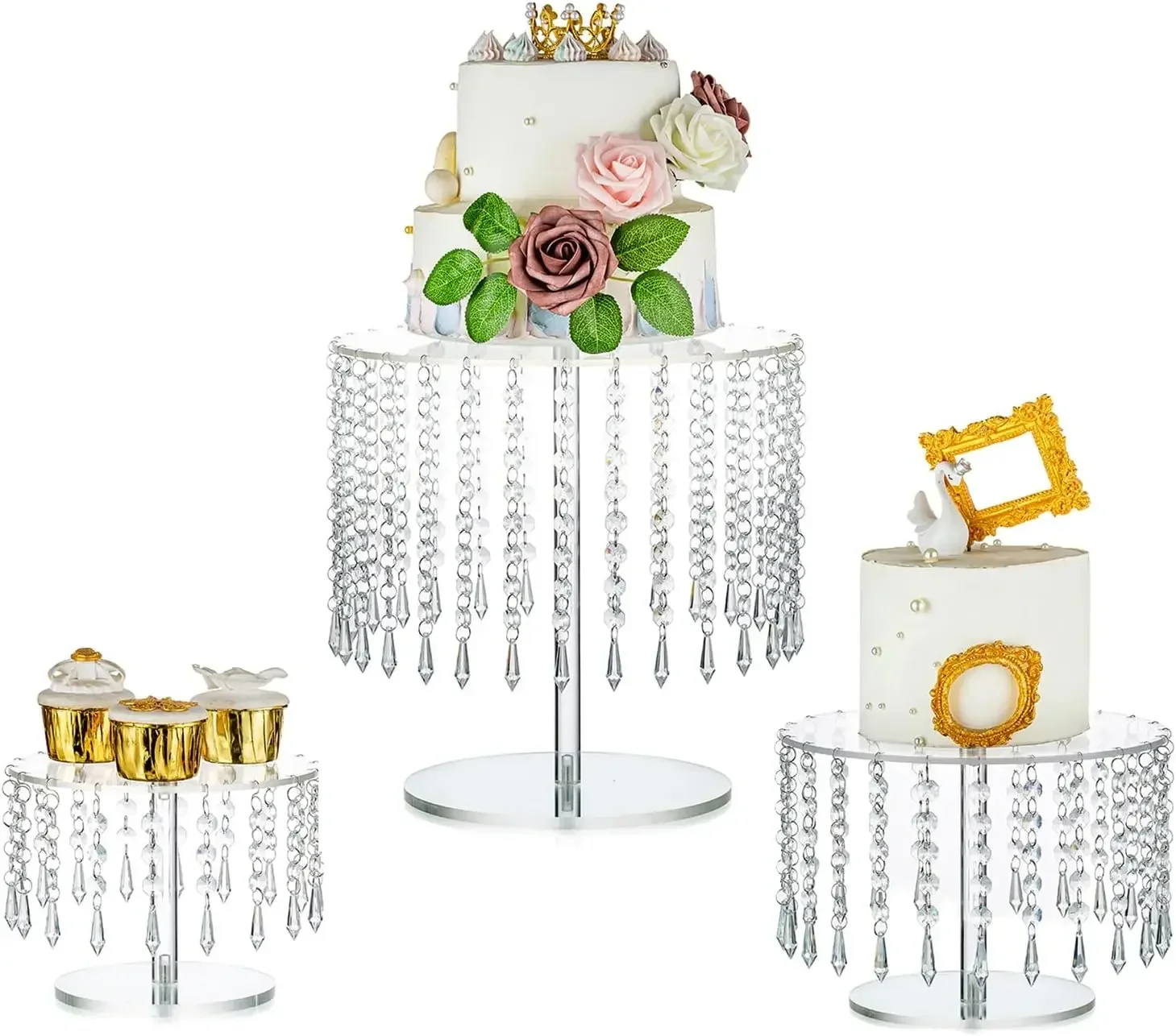 Acrylic cake rack circular cupcake rack dessert display rack with crystal chandelier for wedding birthday party table decoration