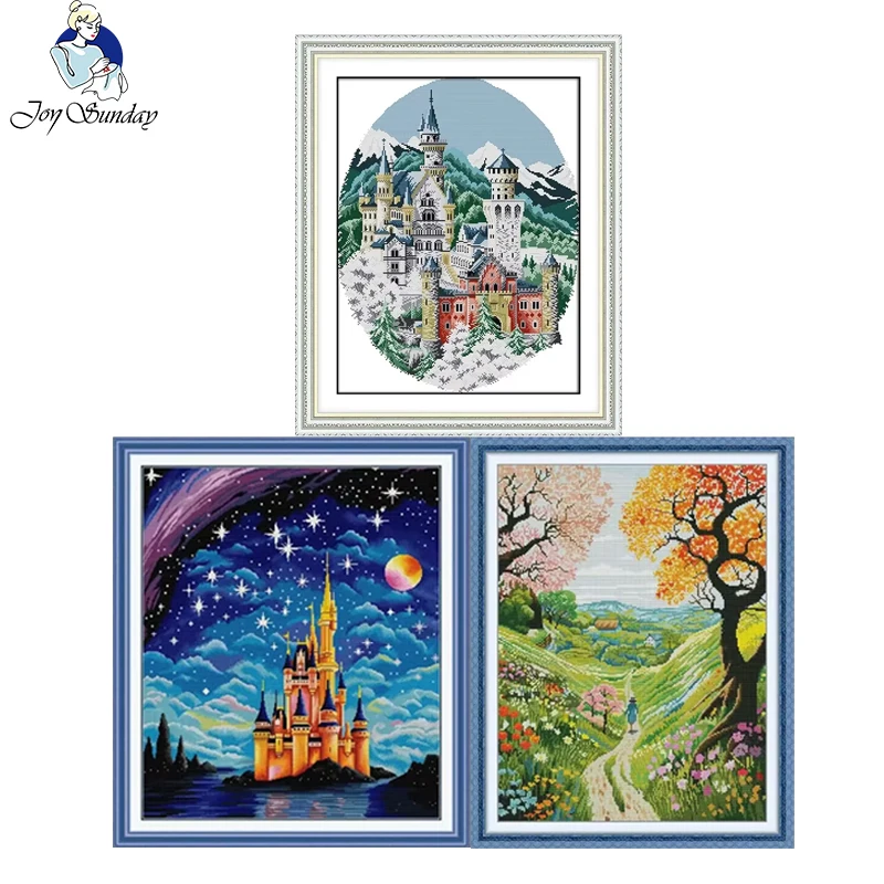 

Star Castle Pattern Cross Stitch Kit Joy Sunday Aida 16CT 14CT 11CT Counted Printed Canvas Art Crafts DIY Embroidery Kit New Hot