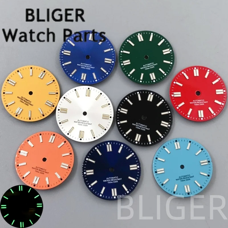 

BLIGER 29mm Sterile Luminous Face White Green Blue Yellow Red Black Sunberst Watch Dial Fit NH35 Miyota8215 Mingzhu2813 Movement