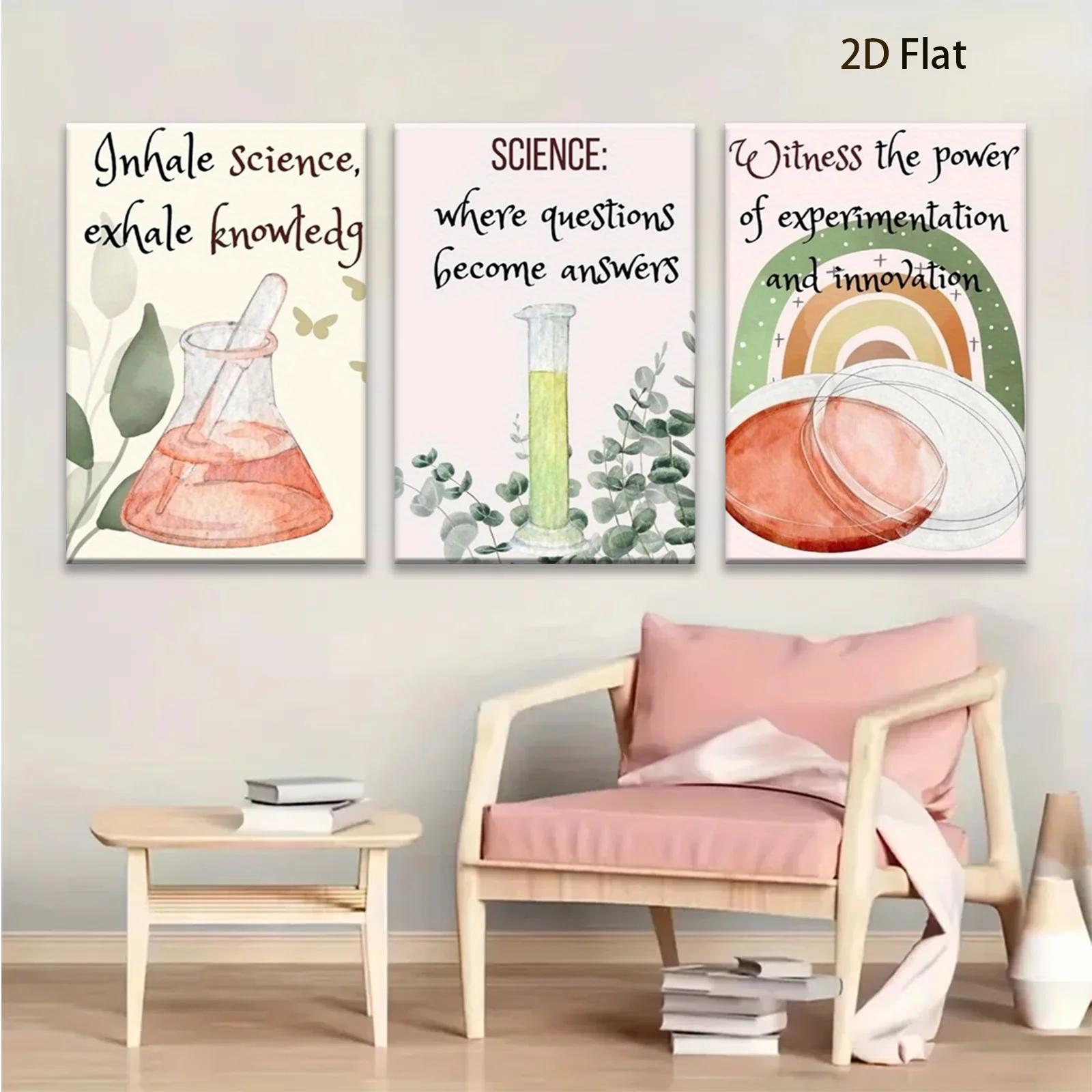 Affiche en toile plate 2D, 3 pièces, la combinaison d'instruments de musique et de littérature, de science et d'art, adaptée à la chambre à coucher