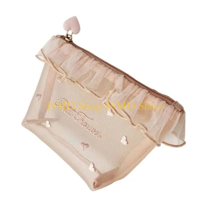 49MD Stylish Nylon Cosmetic Bag With Heart Stitching Multi Pocket Design Cosmetic For Beauty Essential