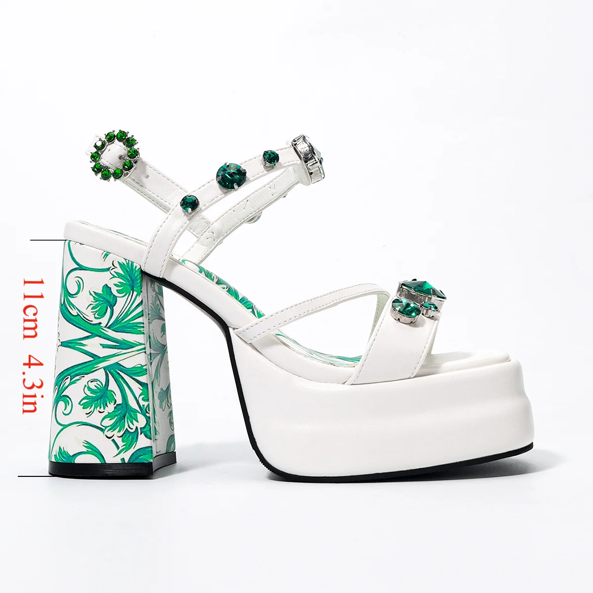 Ladies bohemian Rhinestone Aesthetic Print Water Platform Thick Heel High Heel Sandals