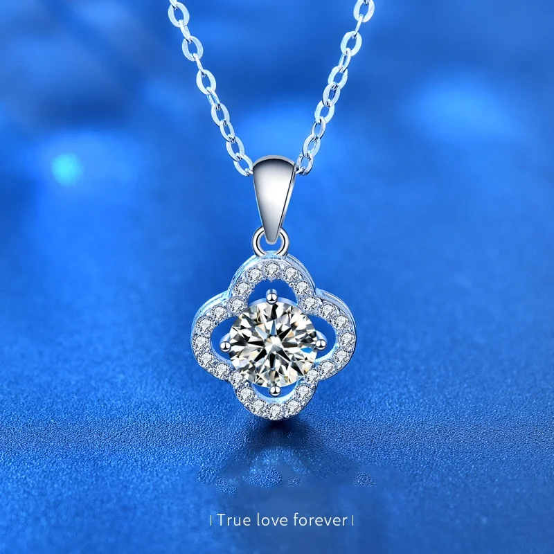 

KNRIQUEN Moissanite Pendant Necklace D Color 925 Sterling Silver 18K White Gold Plated Diamond Test Passed Whit GRA Certificate