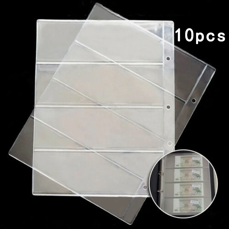 10pcs Paper Money Page Protector Banknotes Collector Currency Album Transparent Bill Note Collection Book Leaf