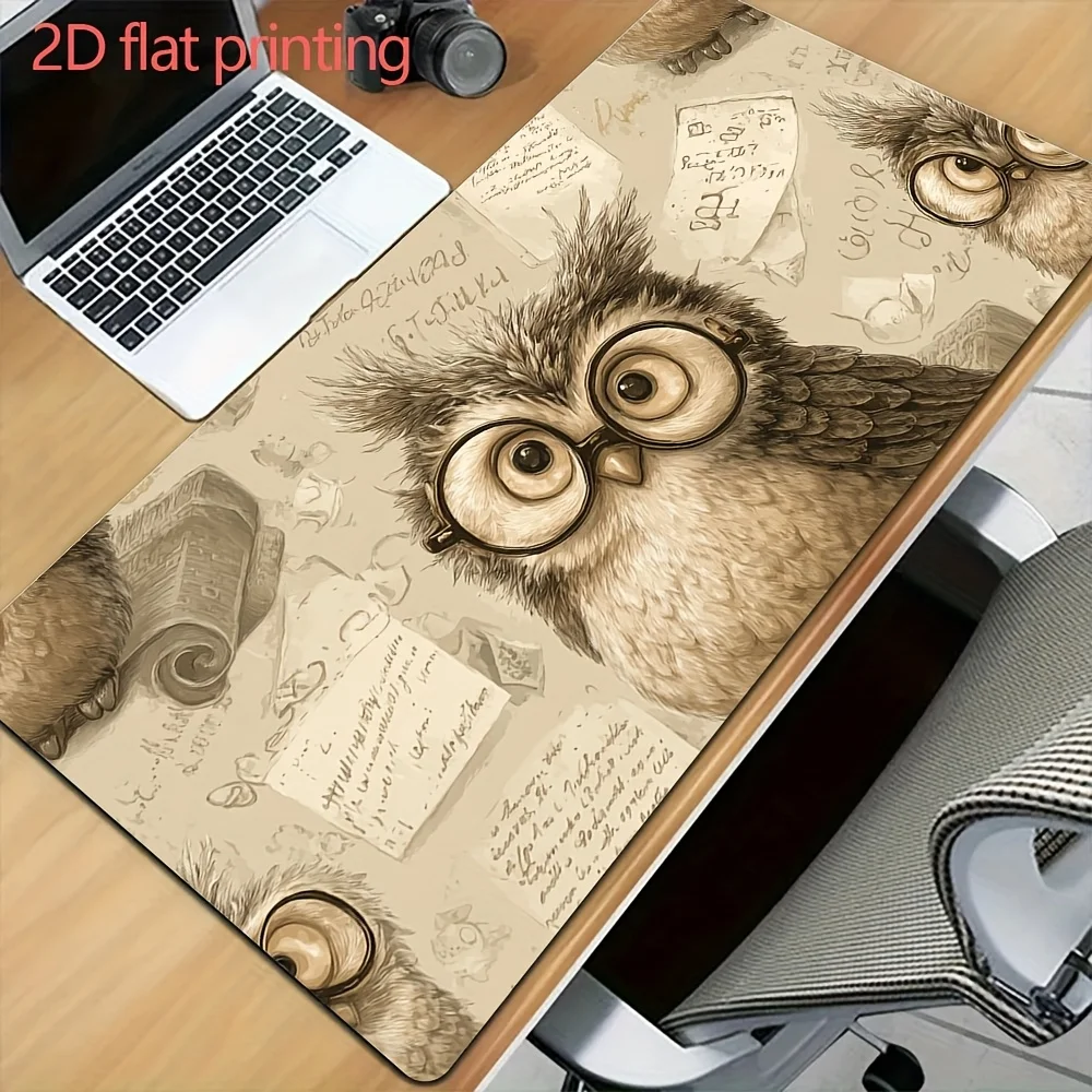 

Vintage Cute Owl with Glasses Large Desk Pad, 2D Flat Printing Extended Mouse Pad, Non-Slip Office Mat