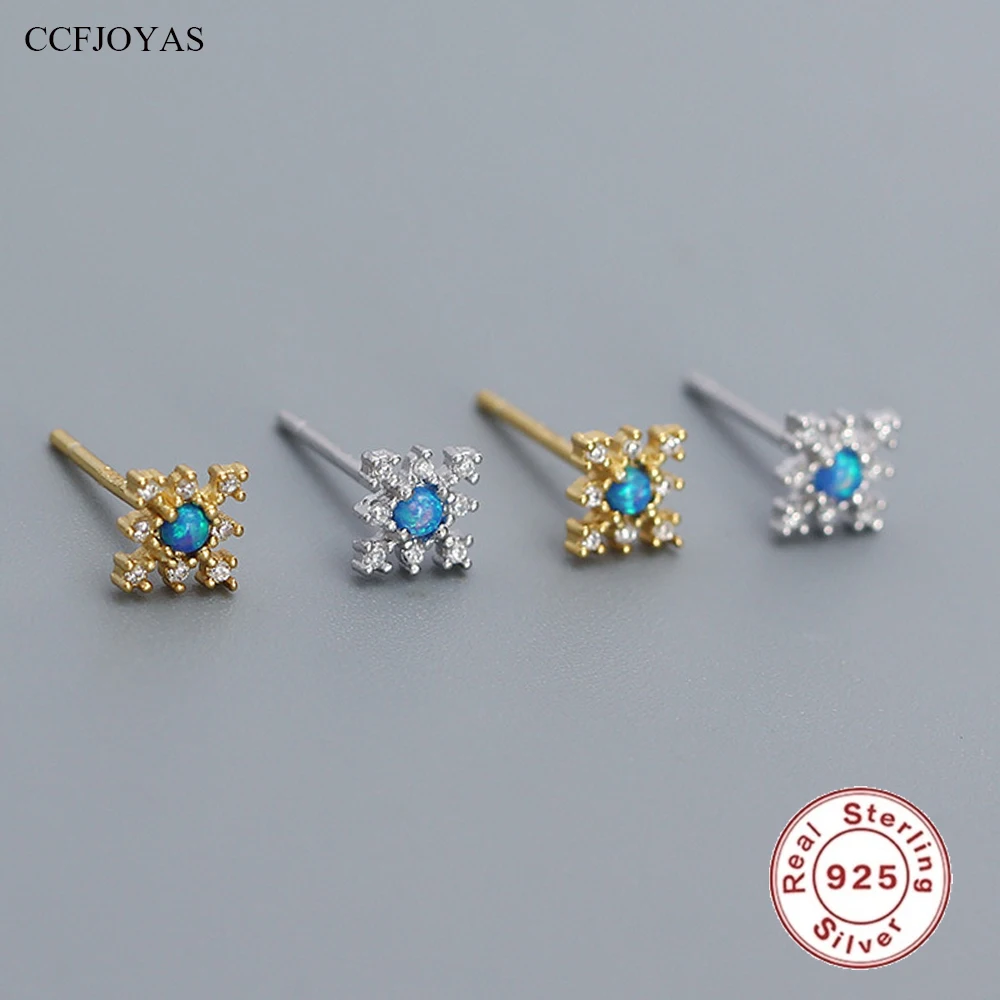 

CCFJOYAS 100% 925 Sterling Silver Mini Cute Opal Stud Earrings for Girl Women Simple INS Small Flower Studs Wholesale