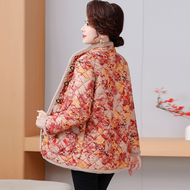 Vintage Cotton Coat Thickened Padded Jacket Women's Winter Fleece Traditional Design Ladies Outerwear