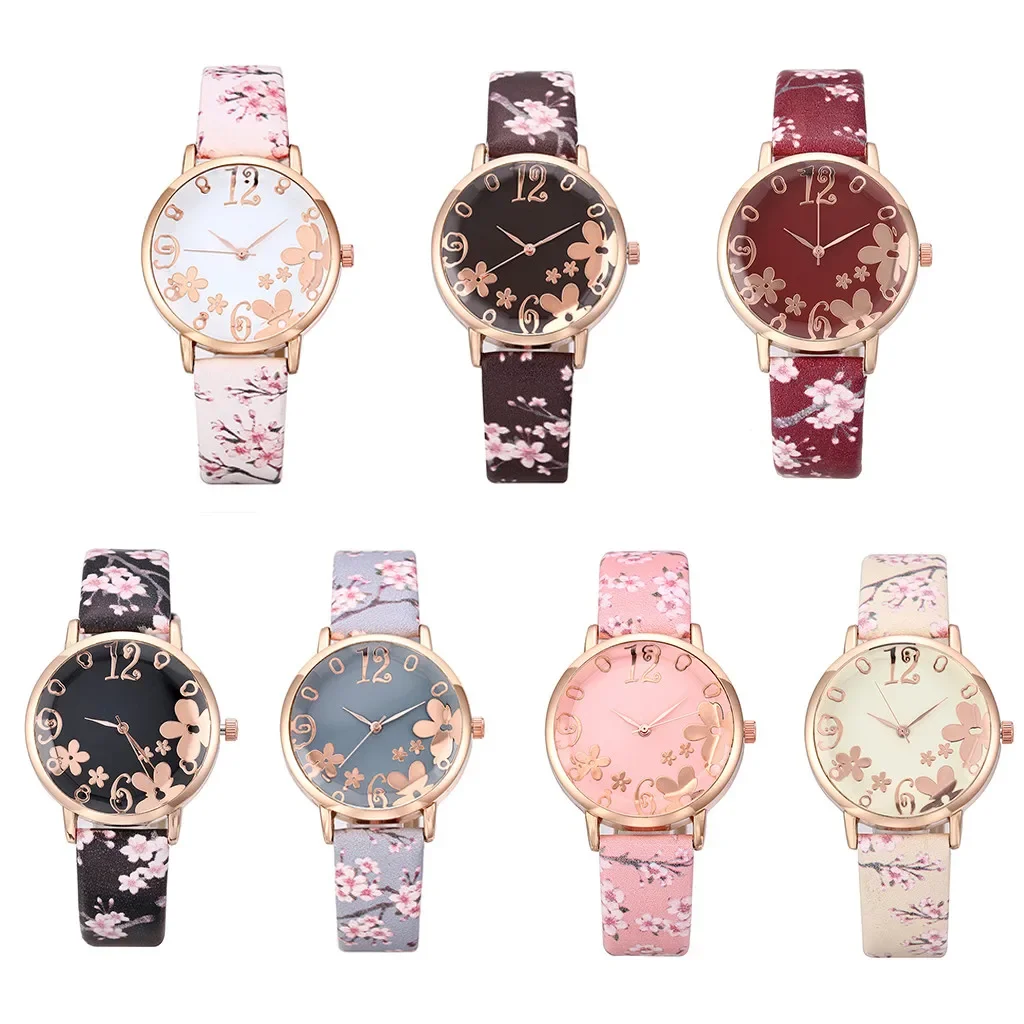 Watch for Women with Colorful Flowers Printed Belt Fashion Ladies Quartz Watch Exquisite Creative Design Watch Часы Женские