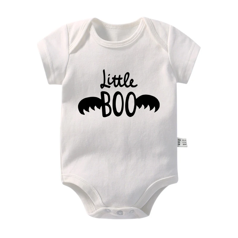 Funny Little Boo Bat Wings Print Halloween Baby Onesie Newborn Boys Girls Cotton Romper Infant Baby Shower Holiday Outfit Gift