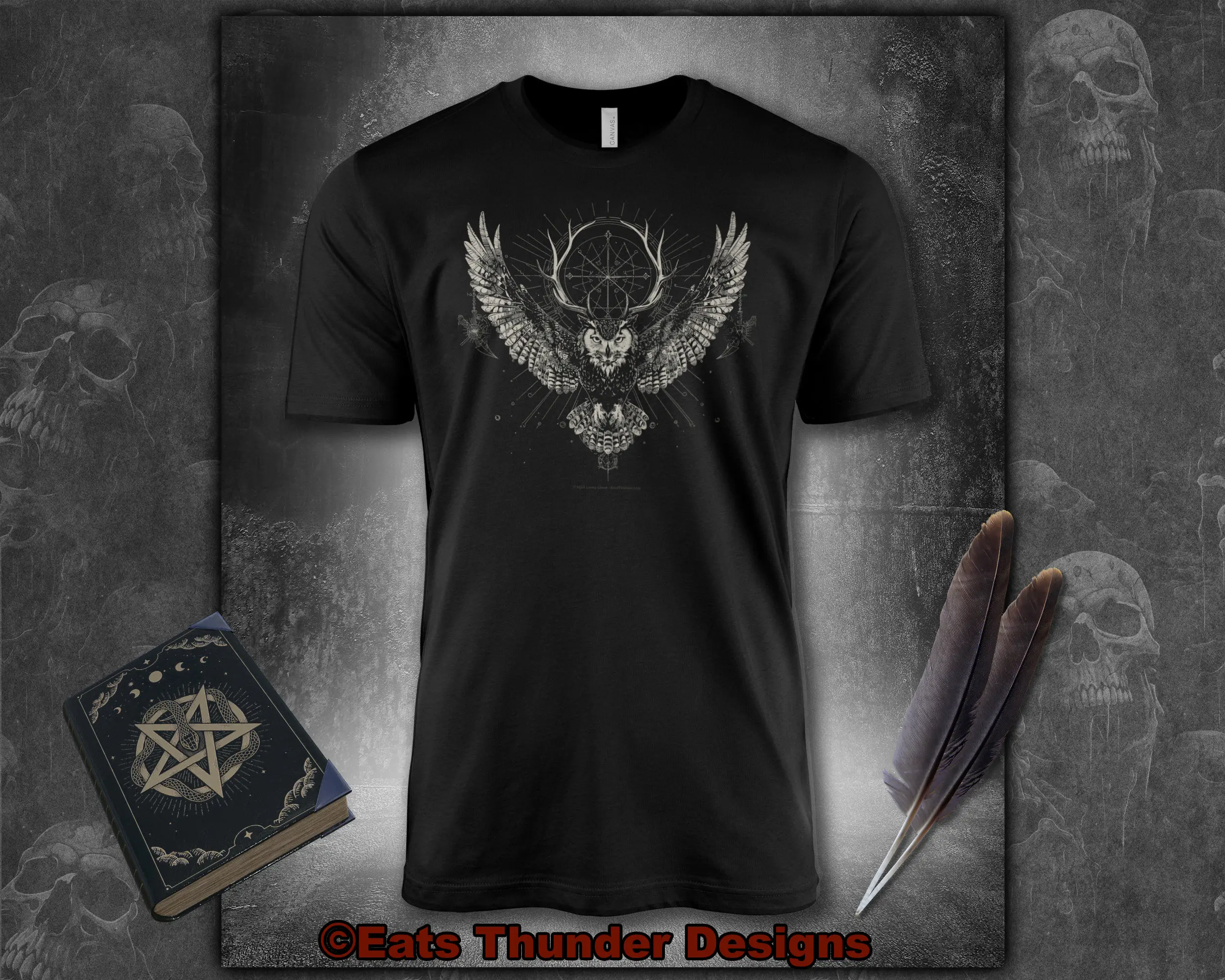 

Goth T-shirt Owl Antlers Dark Academy Occult Emo Punk Grunge Witchcraft Satan Dark Aesthetic Unisex T-shirt Street Wear Tops