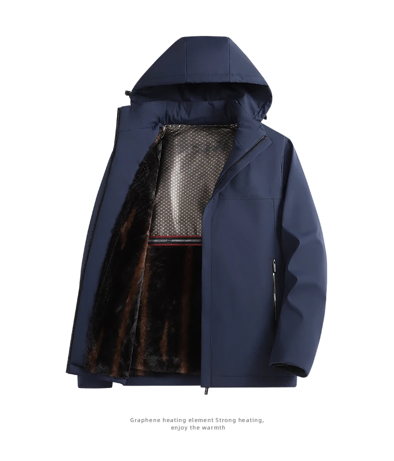 Men Graphene Fleece Lined Cotton Jacket Men Detachable Hat Windproof Parkas Men Winter Business Casual Thick Warm Hooded Parkas